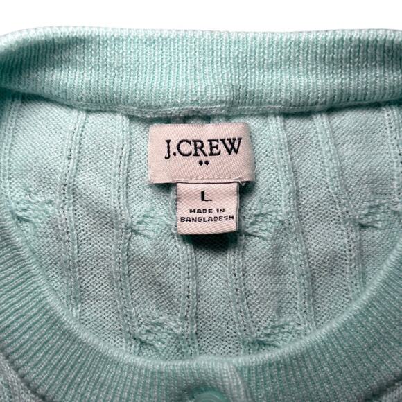 J. Crew 100% Cotton Turquoise Cardigan Size Large - Picture 2 of 5